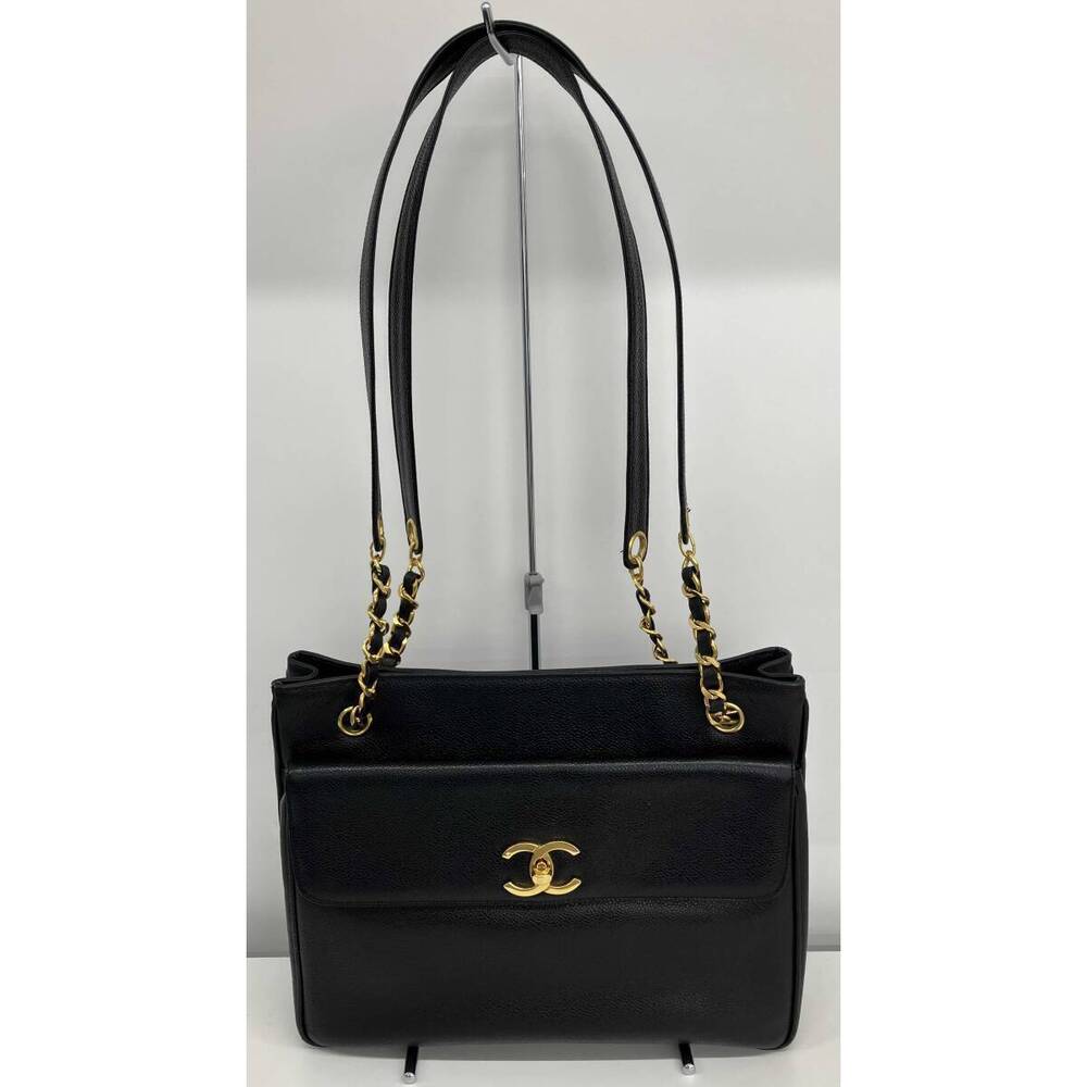 CHANEL Caviar Skin Chain Shoulder Bag Black